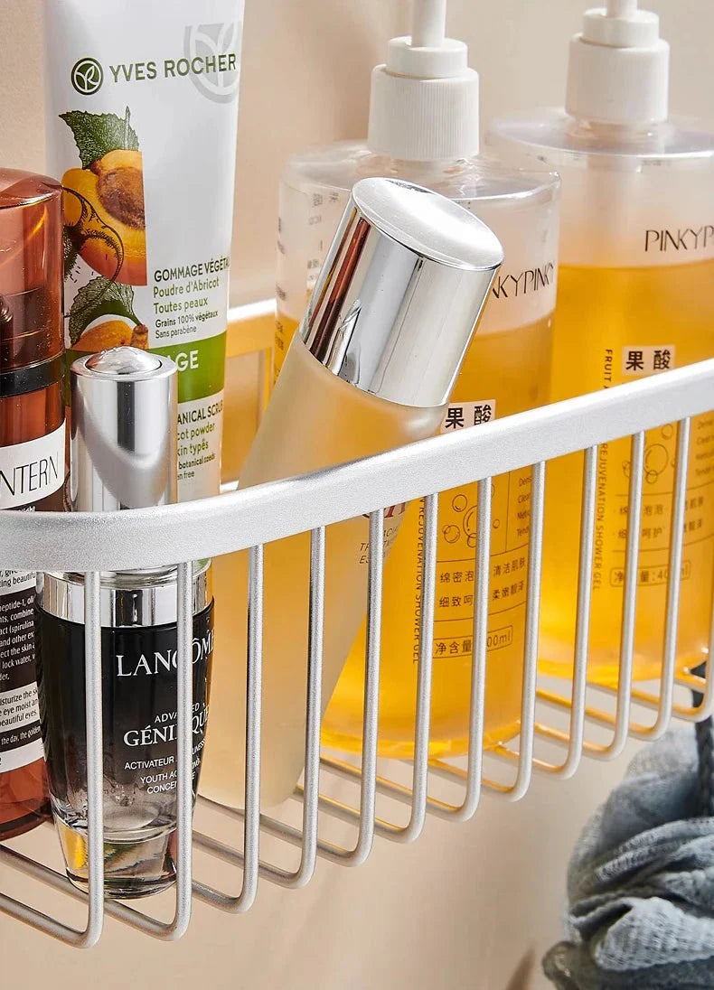 Aluminium Bathroom Shelf Without Drilling Shower Shelf Shelves Shampoo Holder Basket Storage Organizer Bathroom Accessories