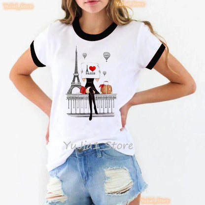 Traveling To Usa Graphic Printed Tshirt Women Paris Eiffel Tower Italy T Shirt Femme Summer Tops Short Sleeve T-Shirt Female