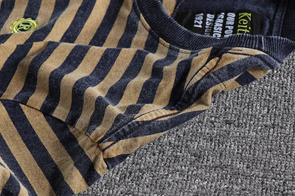 High Quality 100% Cotton Striped T Shirts for Men Summer Short Sleeve Distressed Washed Tees 24ss Y2k Youth Male Streetwear Tops