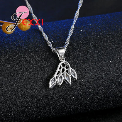 Wedding Jewelry Sets Accessories Women 925 Sterling Silver White Crystal Wing Design Necklace Earrings Flying Feather Sets
