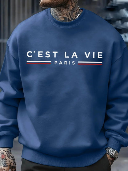 C'Est La Vie Paris Prints Man Sweatshirt Casual Loose Sportswear Hip Hop Fashion Pullovers Fleece Soft Clothing Crewneck Tops