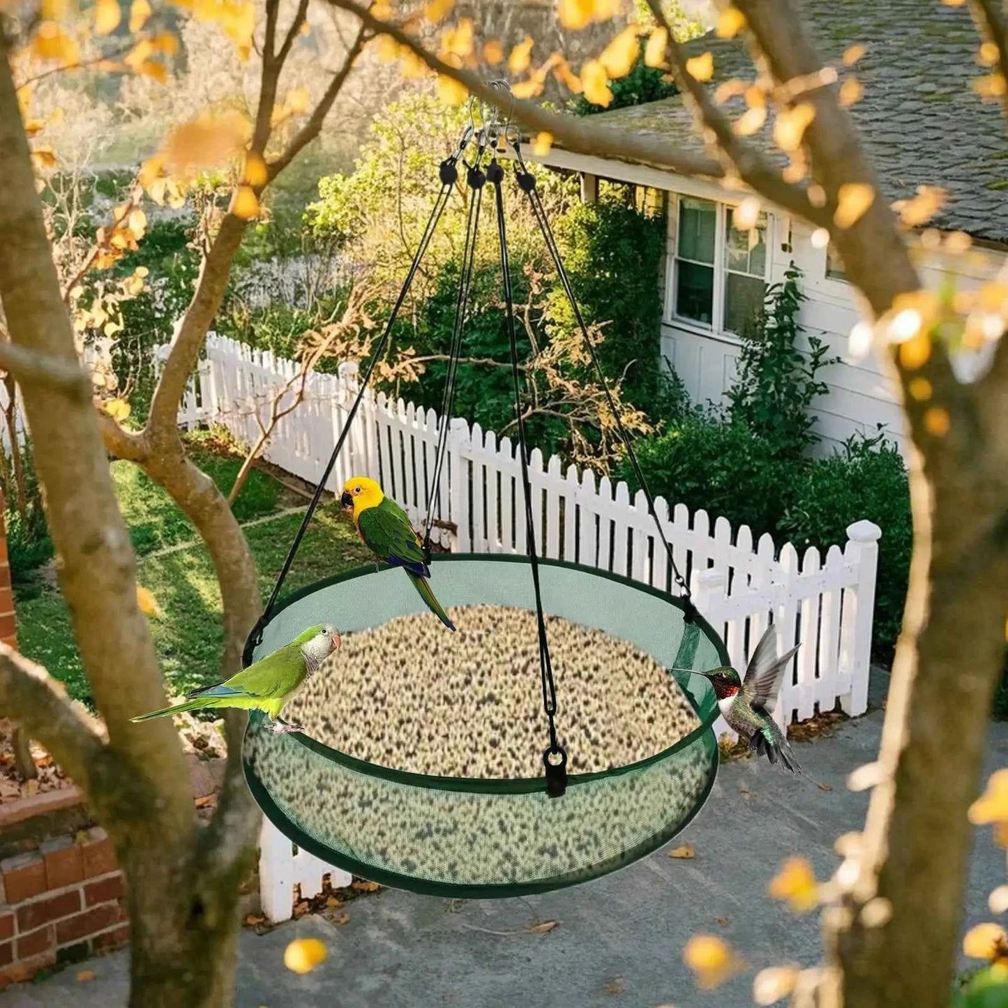 Bird Feeder Tray Attracting Birds Birds Food Catcher Hummingbird Feeder with Hanging Chain for Balcony Backyard Garden Yard