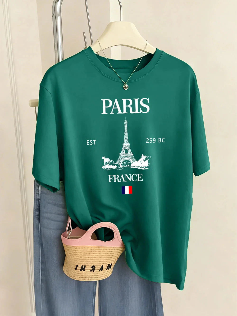 Paris France Eiffel Tower Prints T-Shirts Women Summer Basic Short Sleeve Tops O-Neck Loose T Shirts Basics Soft Womans Clothes