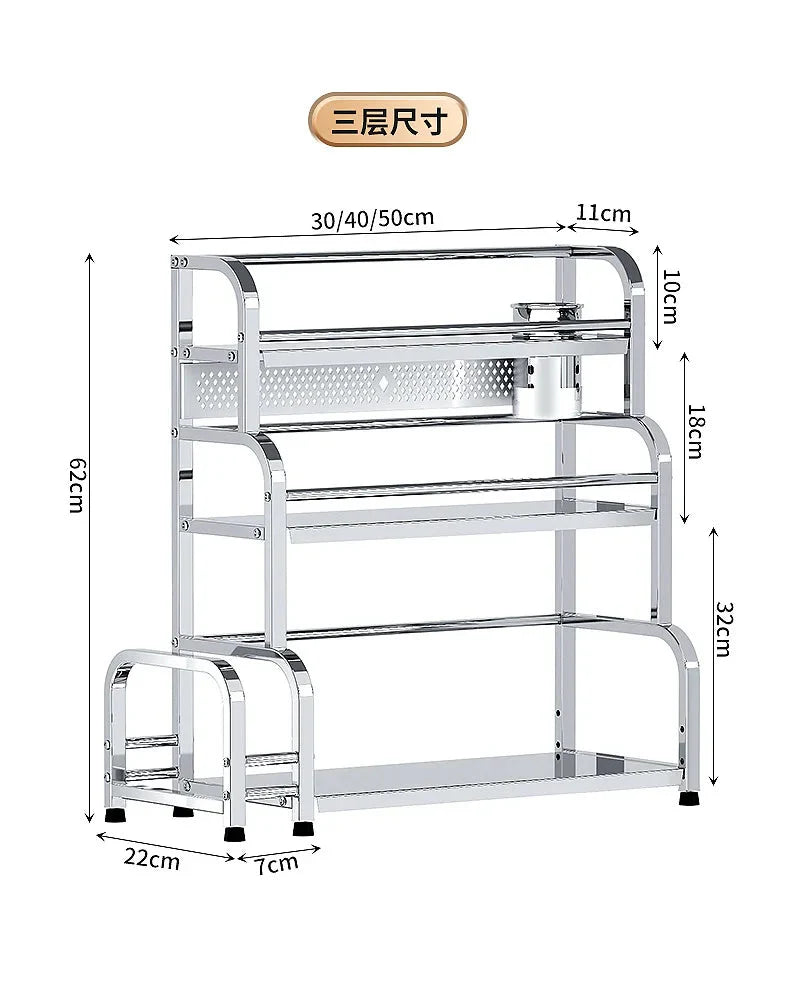 Stainless Steel Kitchen Storage Shelf Seasoning Jar Spice Storage Rack Chopsticks Knife Shelf Bar Organizer Kitchen Supplies