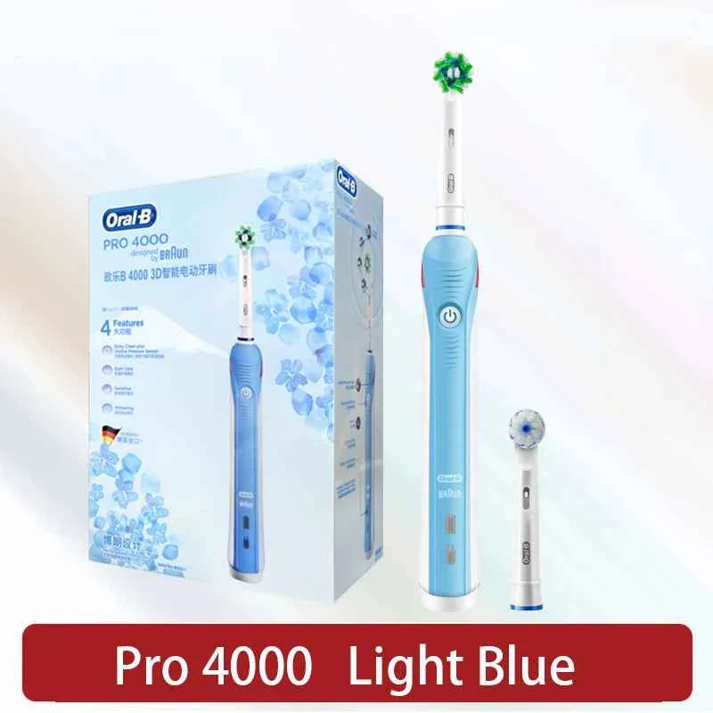 Oral B Electric Toothbrush Pro 4000 Sonic Clean Rechargeable Tooth Brush 4 Cleaning Modes Pressure Sensor Light Wateproof