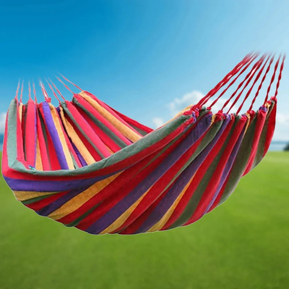 1-2 Person Cotton Rainbow Hanging Bed 264lbs Capacity Fabric Hammock with Tree Straps Portable for Outdoor Indoor with Carry Bag