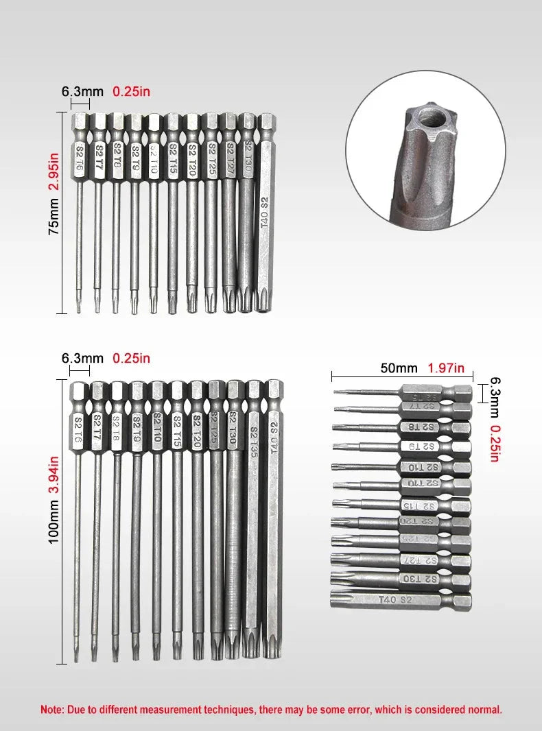 50-75-100mm Hollow Plum Blossom Extended S2 Bit Hexagon Handle Screwdriver Bit Screwdriver Tool Set