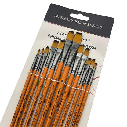 12/48pcs Premium Flat Art Paintbrush Set Durable Anti-Shedding Synthetic Nylon Bristles for Watercolor Acrylics Gouache Painting