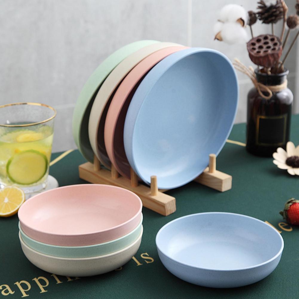 Wheat Fiber Plate Microwave Plastic Plates Dinner Plate BPA Free Food Grade Round Shape Food Dish Fruit Salad Dish Kitchen Plate
