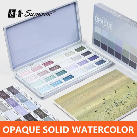 Transparent Watercolor Semi-Dry Solid Watercolor Paints Set for Beginners Student Art Supplies Portable 24 Colors Drawing Tools