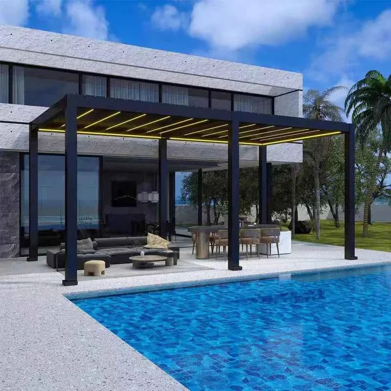 Automated Opening Waterproof Wingproof Louvered Motorized Aluminous Outdoor Living Garden Pergolas Gazebo Canopy Exterior Gazebo