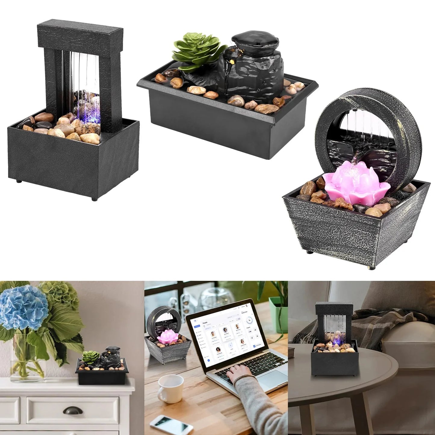 Tabletop Fountain Battery/USB Operated Water Fountain Feature Zen Meditation Fountain Decor Sound Relaxation Fountain Ornament