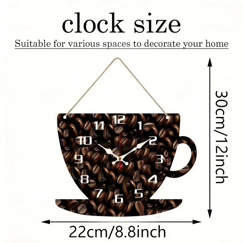 Coffee Cup Shaped Wooden Silent Hanging Wall Clock,Wood Grain Design Suitable For Living Room,Study Room,Bedroom,Home Decoration