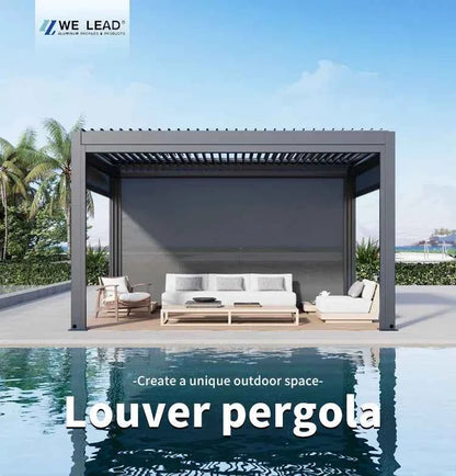 Bioclimatic Motorized Aluminum Pergola - Adjustable Louvered Roof Garden Gazebo