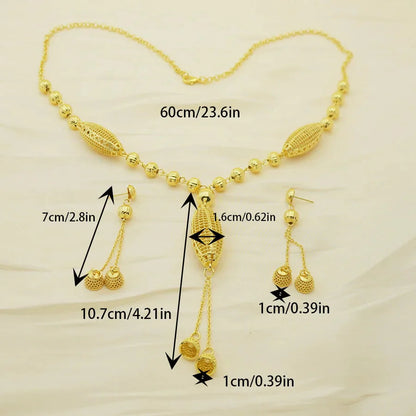 24K gold-plated two-piece jewelry set, Dubai jewelry, India, twisted geometric necklace earrings, bridal party gift