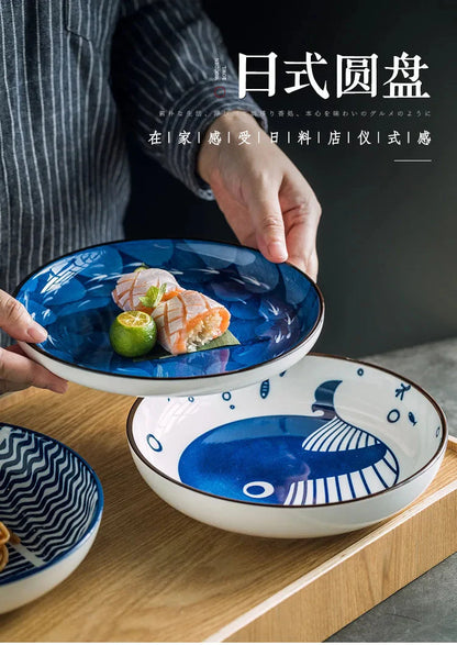 Japanese Ceramic Plate Household Turnip Plate Deep Plates Shallow Plate Turnip Dish Restaurant Hotel Creative Tableware Cooking