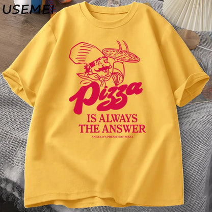 Pizza Is Always The Answer Food Printing T Shirts for Women Men Funny Graphic T Shirt Cotton Short Sleeve Summer Tee Shirt Tops
