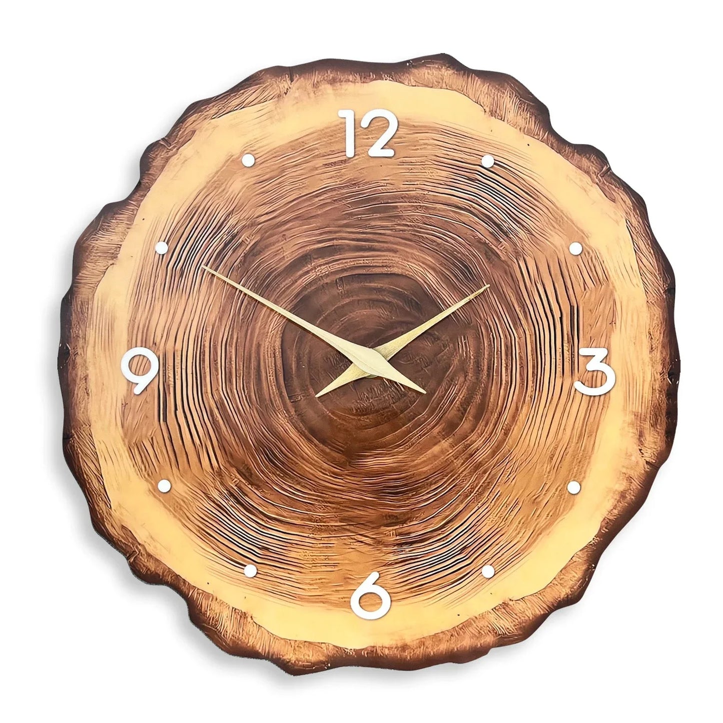 1pc wooden ring veneer wall clock, flat wood cross section texture pattern solid wood pointer design wall clock, silent clock