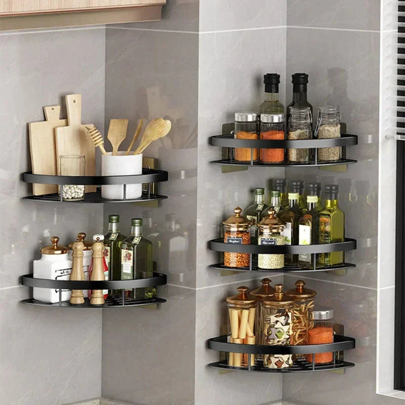 Bathroom Shelf Aluminum Alloy Shampoo Rack Makeup Storage Organizer Shower Shelf Bathroom Accessories No Drill Wall Corner Shelf