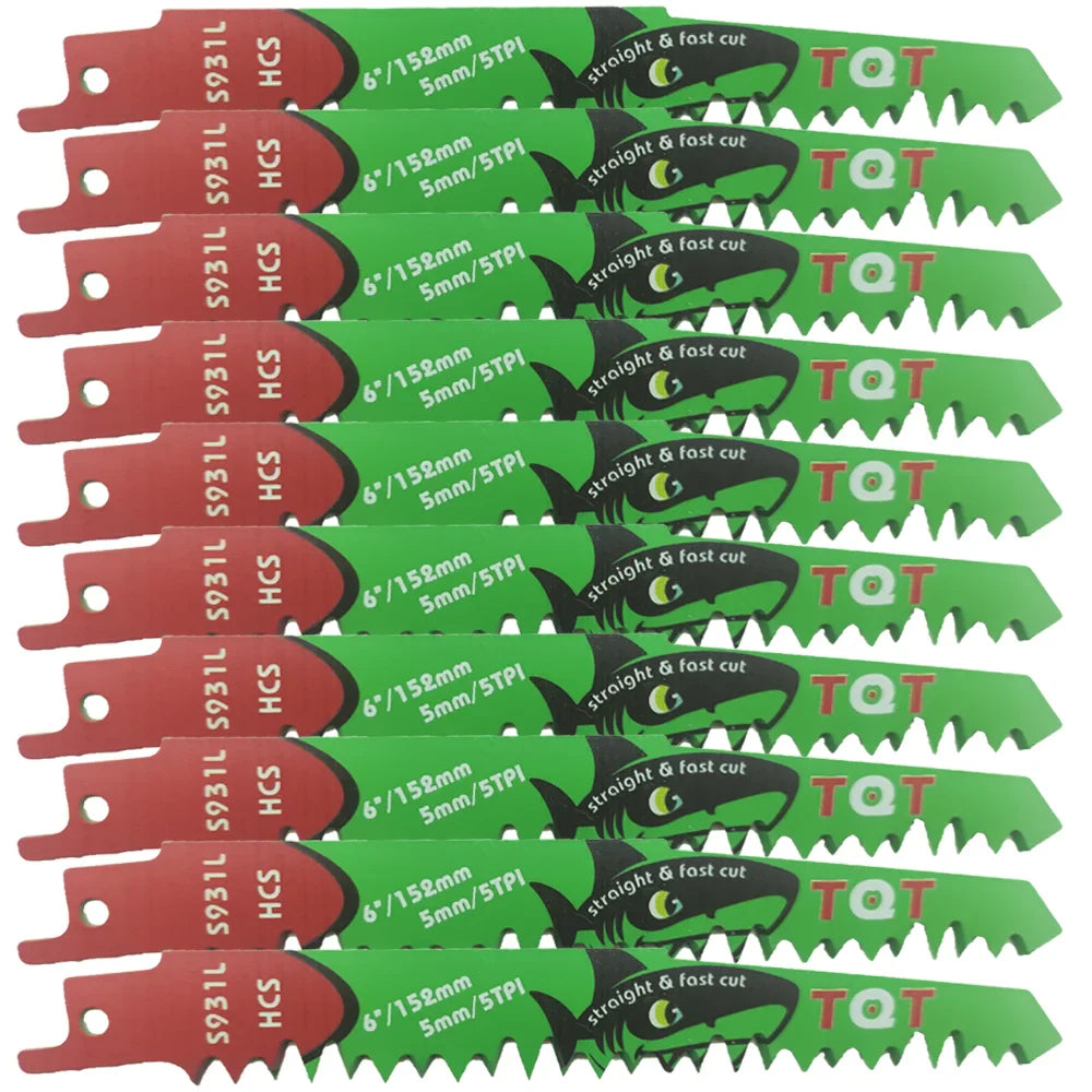 10Pcs 6-9.5-12 Inch Long Reciprocating Saw Blades 5-6Tpi Hcs 150mm Saber Blades for Cutting Wood Pvc for Bosch Makita Dewalt DIY Tool