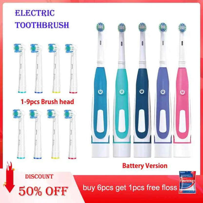Electric Toothbrush Rounded 3D Heads Teeth Brush Soft Bristle Vibrate Rotation Gum Care Battery Power Teeth Whitening For Adults