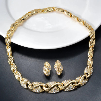 Dubai 18K Gold Plated Jewelry Set Women Luxurious Necklace Earrings Bracelet Ring 4pcs Bride Wedding Party Jewelry Set Gift