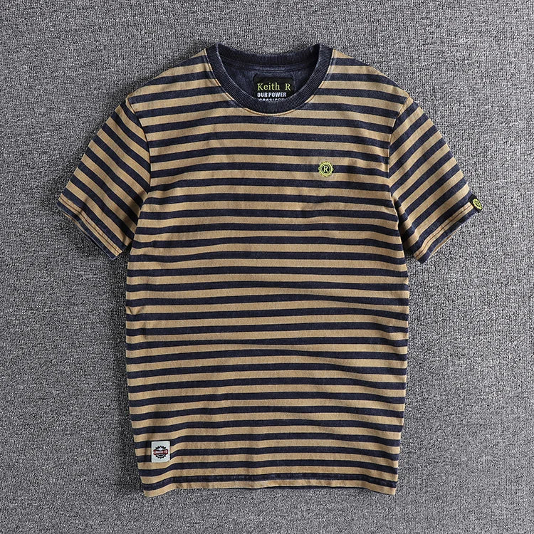 High Quality 100% Cotton Striped T Shirts for Men Summer Short Sleeve Distressed Washed Tees 24ss Y2k Youth Male Streetwear Tops