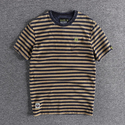 High Quality 100% Cotton Striped T Shirts for Men Summer Short Sleeve Distressed Washed Tees 24ss Y2k Youth Male Streetwear Tops
