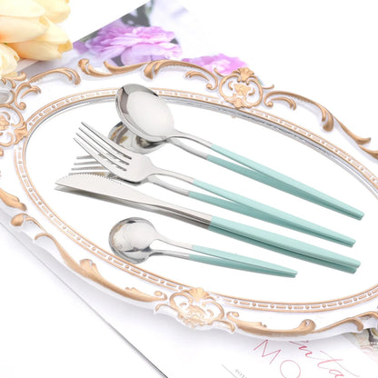 Western Purple Silver Tableware New Dinnerware Set 4Pcs Stainless Steel Kitchen Knife Fork Spoon Complete Cutlery Flatware Set