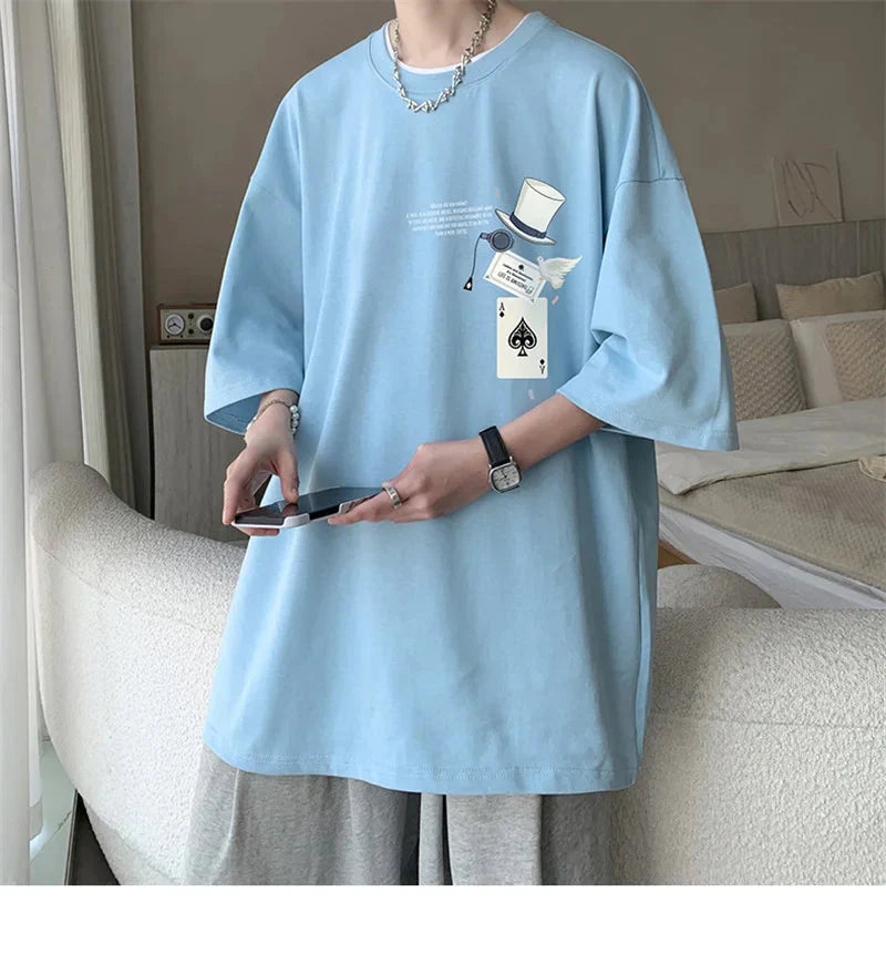 Men's Cotton T-shirts White 5XL Fashion Mens Oversized T Shirt Funny Print Summer Casual Wear Tee Shirts for Men Male Clothes