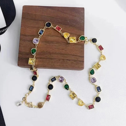 Luxury Fashion Women's Jewelry Colored Gems Set Sterling Silver Necklace Bracelet Plated With 18K Rose Gold Banquet Party