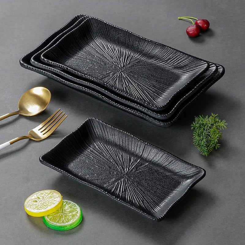 Pretty Black Melamine Plates Steak Barbecue Trays for Meal Vegetables Fruit Western Dinner Dishes Beautiful Tableware Decoration