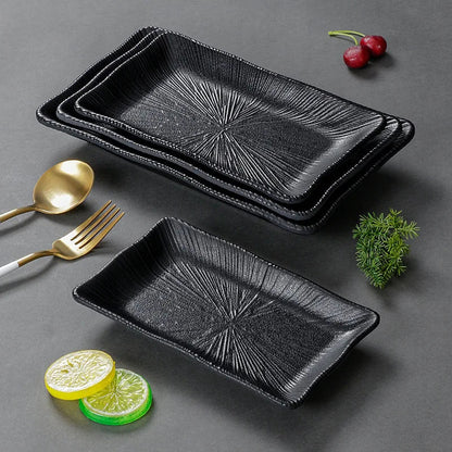 Pretty Black Melamine Plates Steak Barbecue Trays for Meal Vegetables Fruit Western Dinner Dishes Beautiful Tableware Decoration