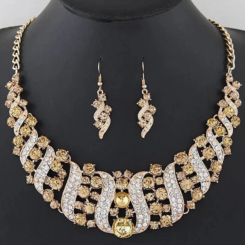 Romantic 2 Pieces/set Wedding Jewelry Set Shiny Crystal Bridal Jewelry Set Ladies Necklace Earrings