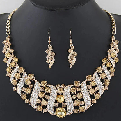 Romantic 2 Pieces/set Wedding Jewelry Set Shiny Crystal Bridal Jewelry Set Ladies Necklace Earrings