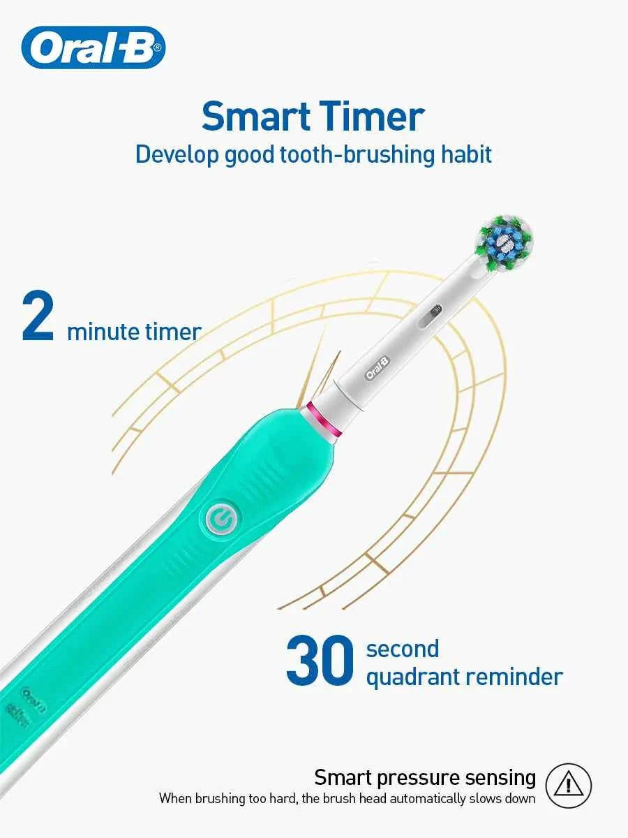 Oral B Electric Toothbrush Pro600 3D Action Daily Clean Pressure Sensor Gum Care Waterproof Rechargeable 7-Day Battery Life