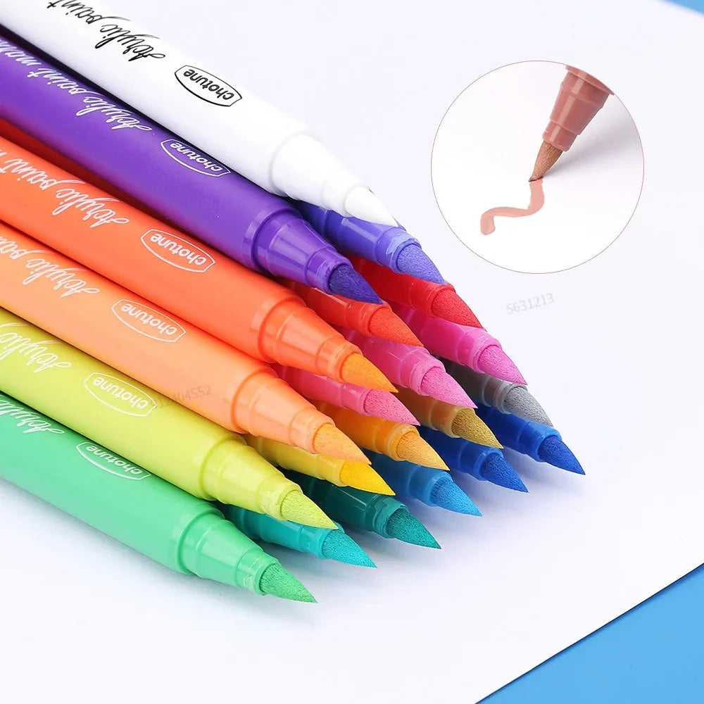 36 Colors Pastel Acrylic Paint Pens  Brush Markers for Wood Canvas Stone Rock Painting Glass Ceramic Fabric Metal Art Supplies