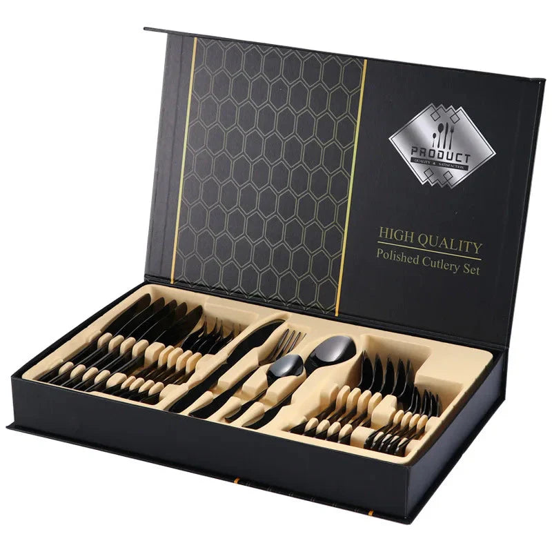 24-Piece Silverware Set with Steak Knives Forks Spoons,Stainless Steel Flatware ,Tableware Cutlery Service for 6,Dishwasher Safe