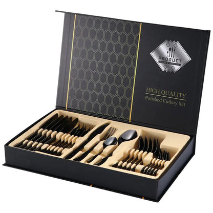 24-Piece Silverware Set with Steak Knives Forks Spoons,Stainless Steel Flatware ,Tableware Cutlery Service for 6,Dishwasher Safe