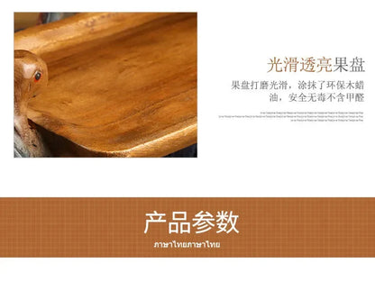 Solid Wood Fruit Plate for Home Living Room, Coffee Table Tray, Three Turtles Base Side Polished, Smooth Eco Friendly Wood Wax O
