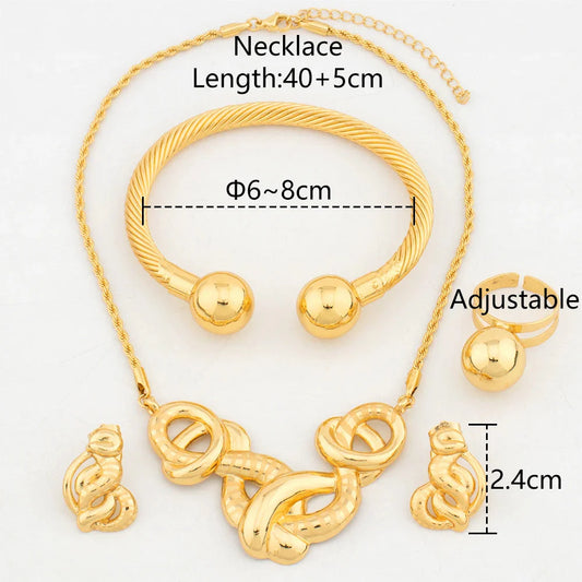 Exquisite Fashion Jewelry Set for Women Arab Gold Color Luxury Necklace Earrings Bangle Ring Set Weddings Dubai Party Daily Wear