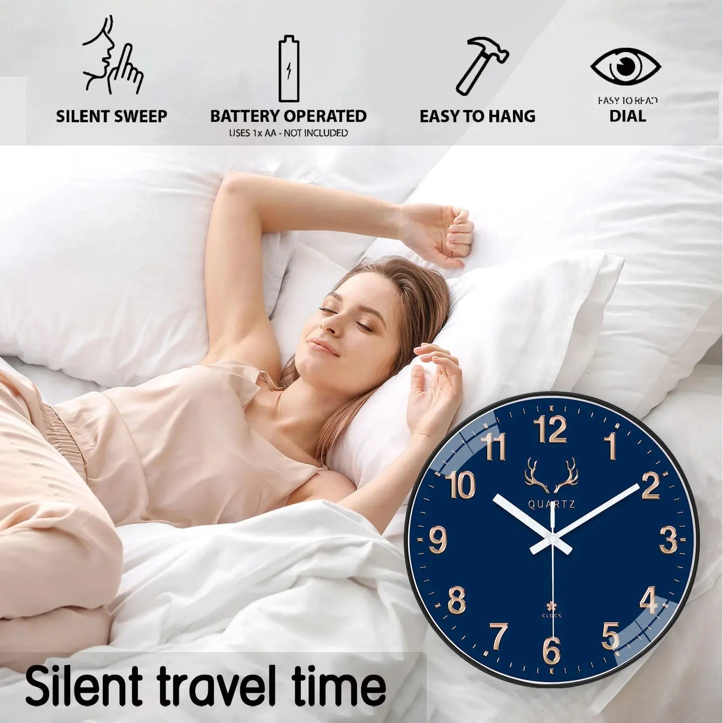 Dark Blue Plastic Round Wall Clock 8-12inch