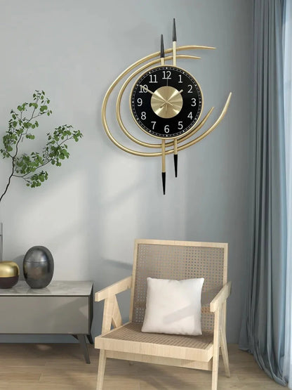 54cm Storm Eye Modern Wall Clock, Large Black Dial Metal Silent Analog Clock, Gold Luxury Decorative for Living Room Bedroom
