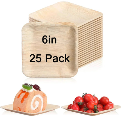 25PCS 6in/8in/10in Disposable Palm Leaf Plate Square Dessert Plates Eco-friendly Bamboo Like Plates Wedding Party Birthday