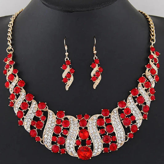 Romantic 2 Pieces/set Wedding Jewelry Set Shiny Crystal Bridal Jewelry Set Ladies Necklace Earrings