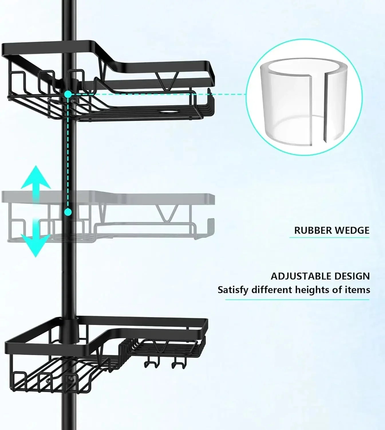 Corner Shower Caddy Tension Pole - 4 Tier Stainless Steel Rustproof Shower Corner Caddy for Bathroom Shower Organizer