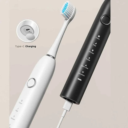 6 Modes Electric Sonic Toothbrush USB Rechargeable for Adults Ultrasonic Tootbrush with 4/8 Replacement Heads Smart Timer IPX7