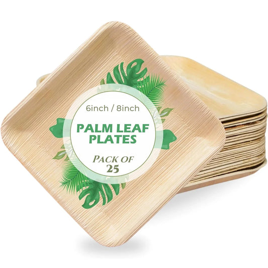 25PCS 6in/8in/10in Disposable Palm Leaf Plate Square Dessert Plates Eco-friendly Bamboo Like Plates Wedding Party Birthday