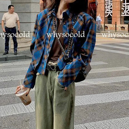 Checkered shirt women's 2024 spring new design sense niche French chic long sleeved shirt  retro top  womens tops