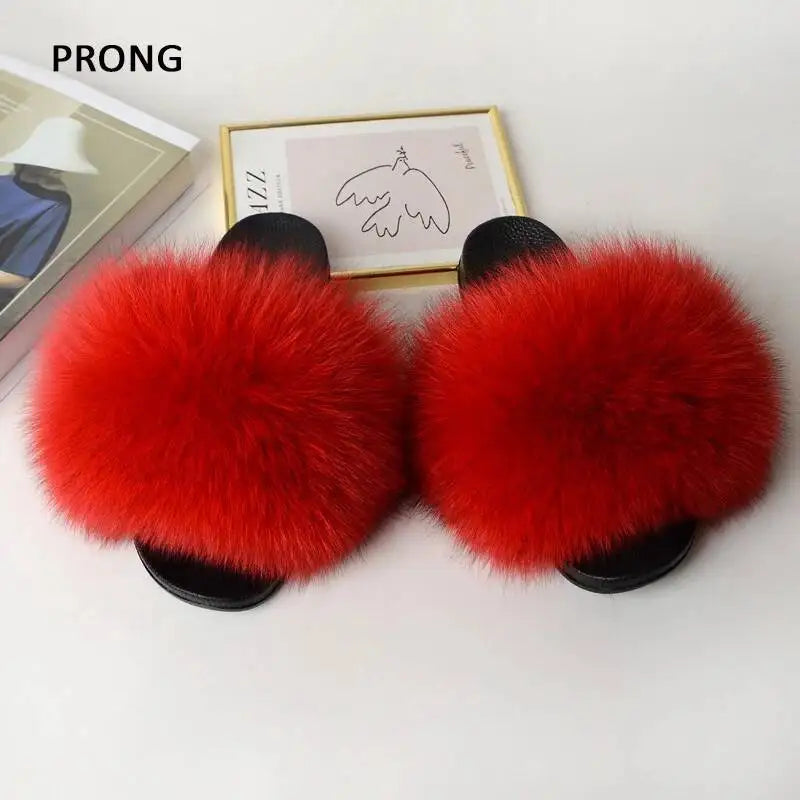 Summer Women Fur Slides Fluffy Furry Slippers Indoor Fuzzy Flip Flops Casual Outdoor Flat Ladies Fur Sandals Plush House Shoes